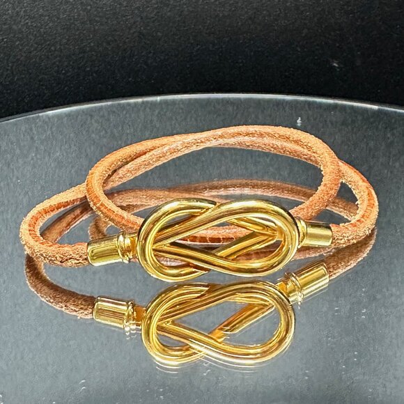 Hermès Atamé Choker Leather Metal Bangle - EUC - Picture 1 of 3